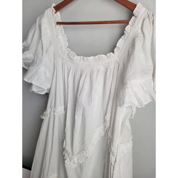 Free People Women Harriet Dress L White Ruffle Cottage Puff Sleeve Midi Boho NWT - Picture 7 of 7